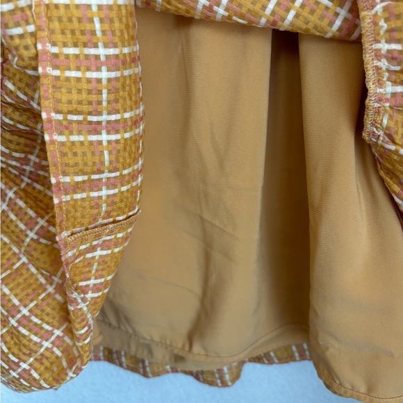 Marie Oliver Silk Blend Puff Sleeve Kaylee Dress in Desert Orange Plaid S - Picture 10 of 10